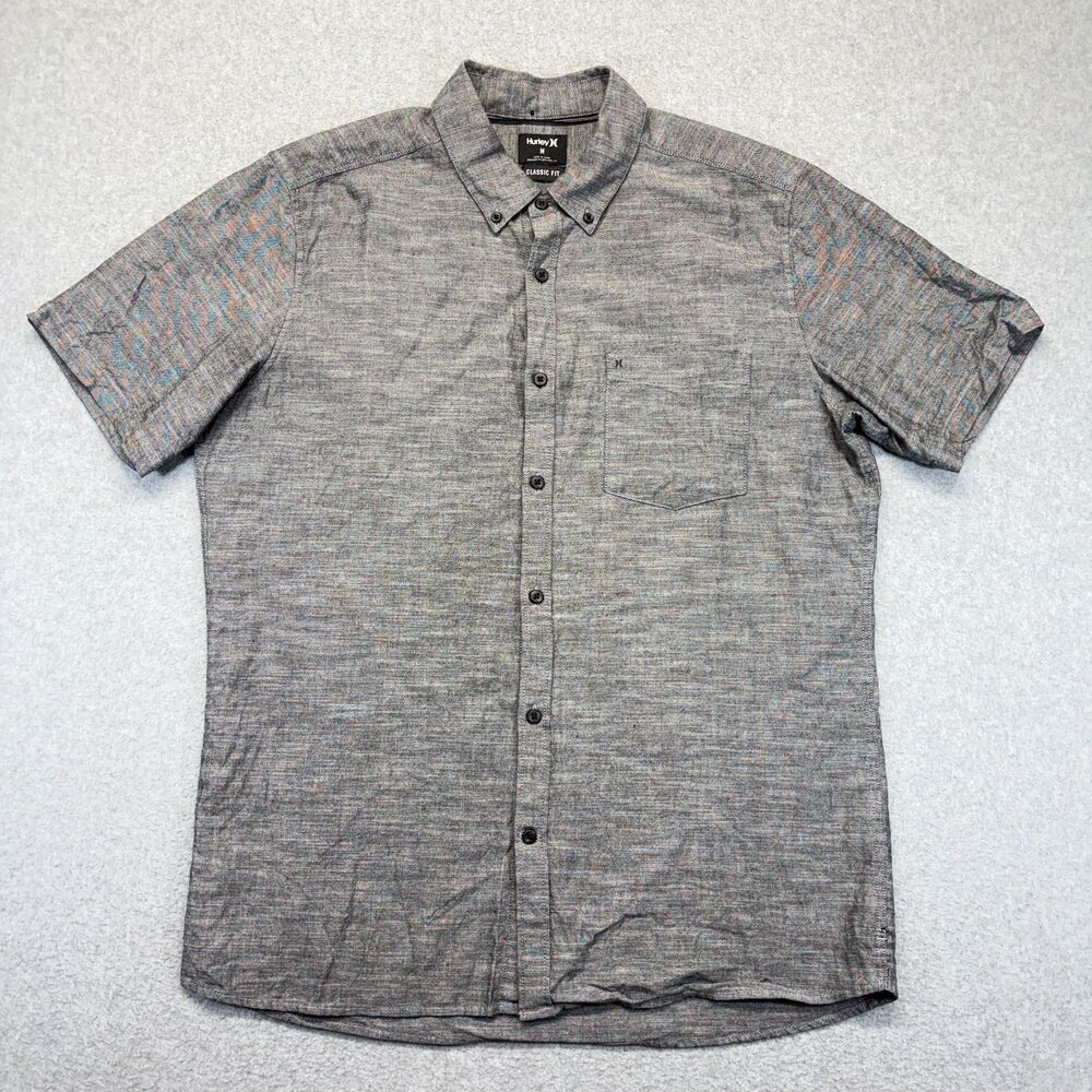 Hurley Classic Fit Button Down Shirt Men’s M Gray Short Sleeve Surf